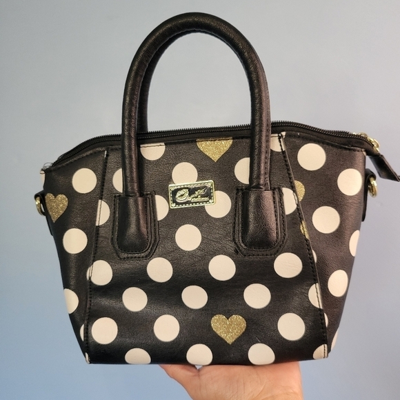 Luv Betsy by Betsy Johnson Polka-dot Heart Mini Bag Handbag Black - Picture 1 of 13